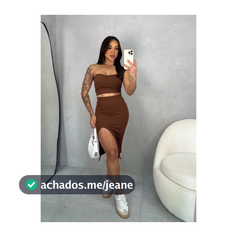 Conjunto Feminino Elegante Cropped Tomara Que Caia Nuvem + Saia Midi Com Fenda