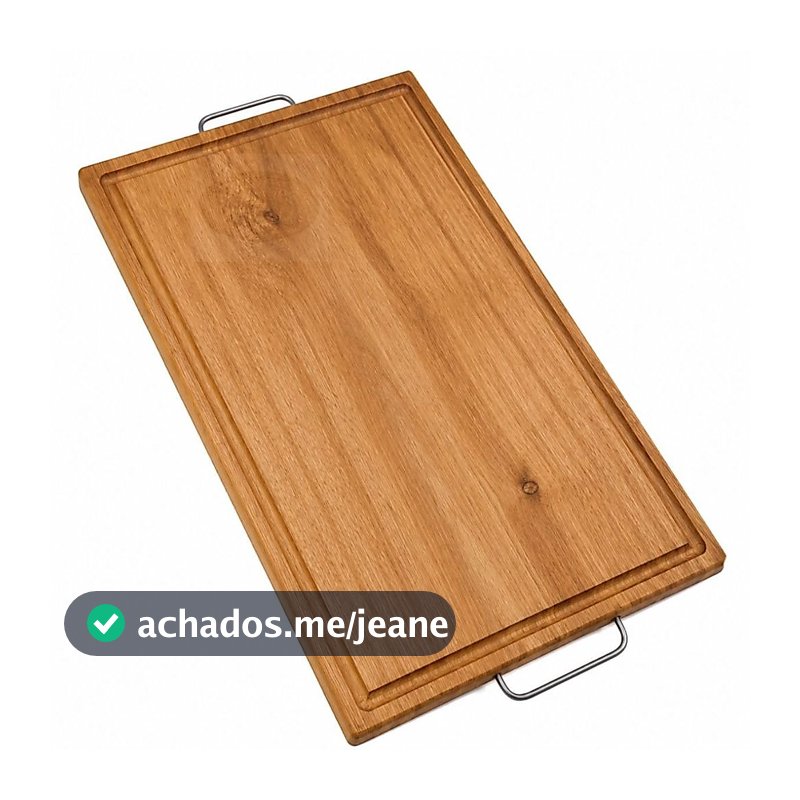 Tábua de Carne Madeira com Canaleta e Alça Tábua para Churrasco e Corte Profissional em  Eucalipto