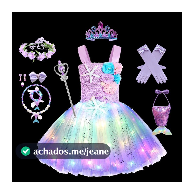 LMAA Pricness Girls Mermaid Tutu Vestidos De Sereia Com Luzes LED Festa Temática Do Mar Starfish Ariel Cosplay Bola Púrpura