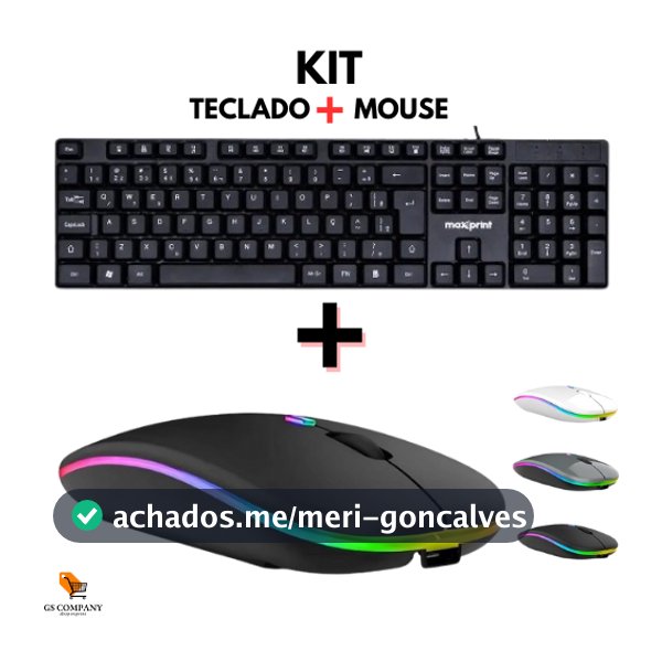 Kit Teclado USB + Mouse Sem Fio Bluetooth Ergonômico Compatível com PC e Notebook