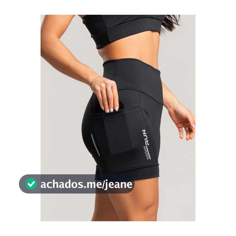 Bermuda Feminina Poliamida Run Preta Cintura Alta Massam Fitness