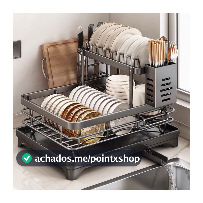 Escorredor de Louças Rack Aço Carbono Organizador Preto