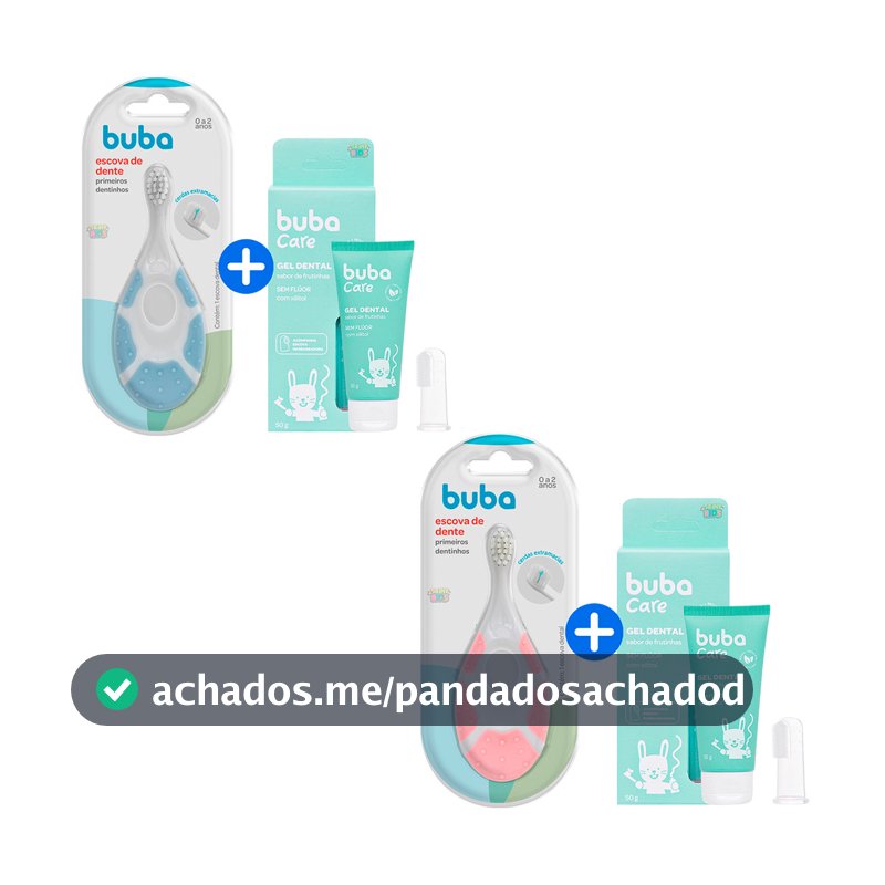 Kit Escova de Dente + Gel Dental Infantil Bebê Buba Primeiro Dentinho Sem Fluor  Escova Massageadora