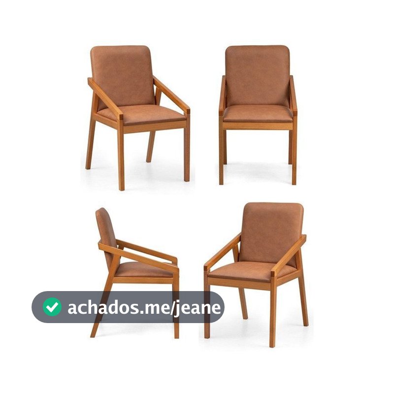 Kit 4 Cadeiras Sala de Jantar com Braço Pequi CabeCasa MadeiraOriginals Courino Marrom/Castanho Courino Marrom