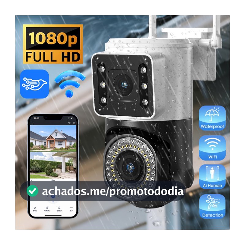 KIT 2 Camera Externa Ip a Prova D'água Wifi Dupla 2 Em 1 com Visao Noturna Infravermelho monitor