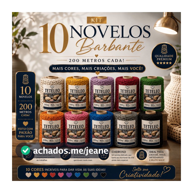 ⭐ Kit 10 Novelos Barbante Teteleo 2kg | 200m Cada | Extra Macio, Cheiroso e Sem Poeira