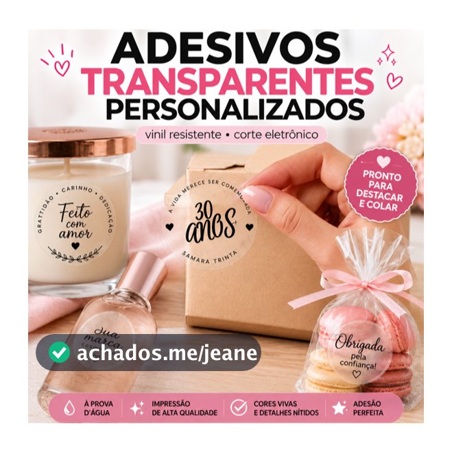 ADESIVO TRANSPARENTE PERSONALIZADO COM SUA LOGO | VINIL À PROVA D’ÁGUA | ETIQUETA ADESIVA PREMIUM + BRINDE