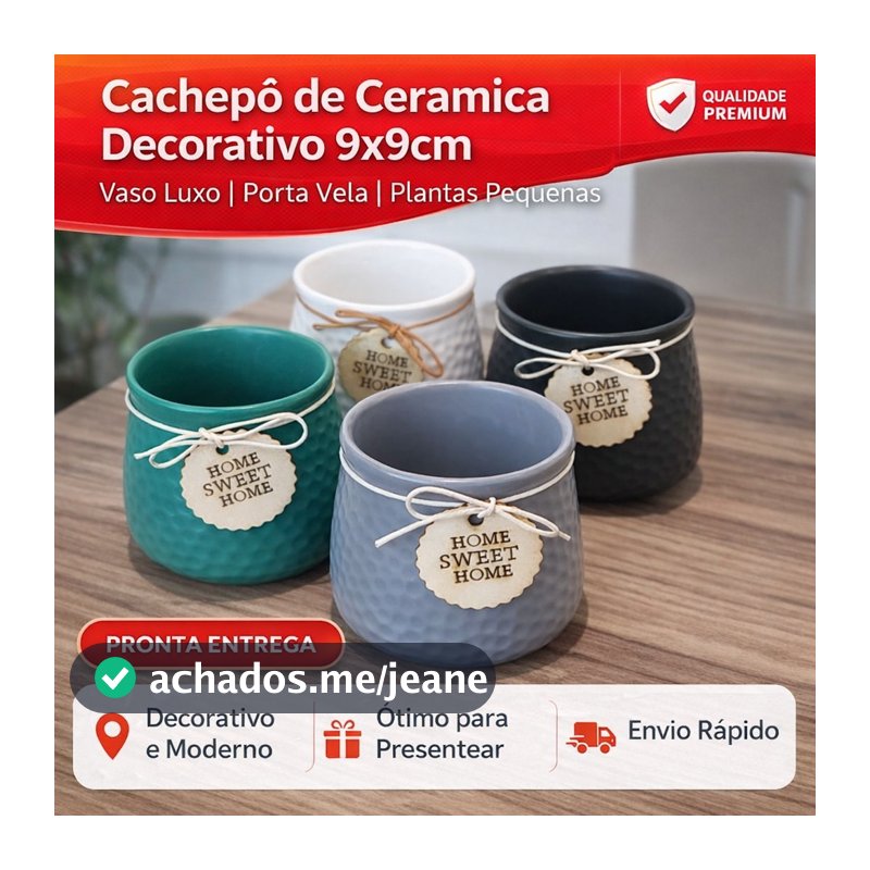 Cachepô Cerâmica Decorativo 9cm Vaso Pequeno Porta Vela Luxo Decoração Casa Jardim Home Sweet Home