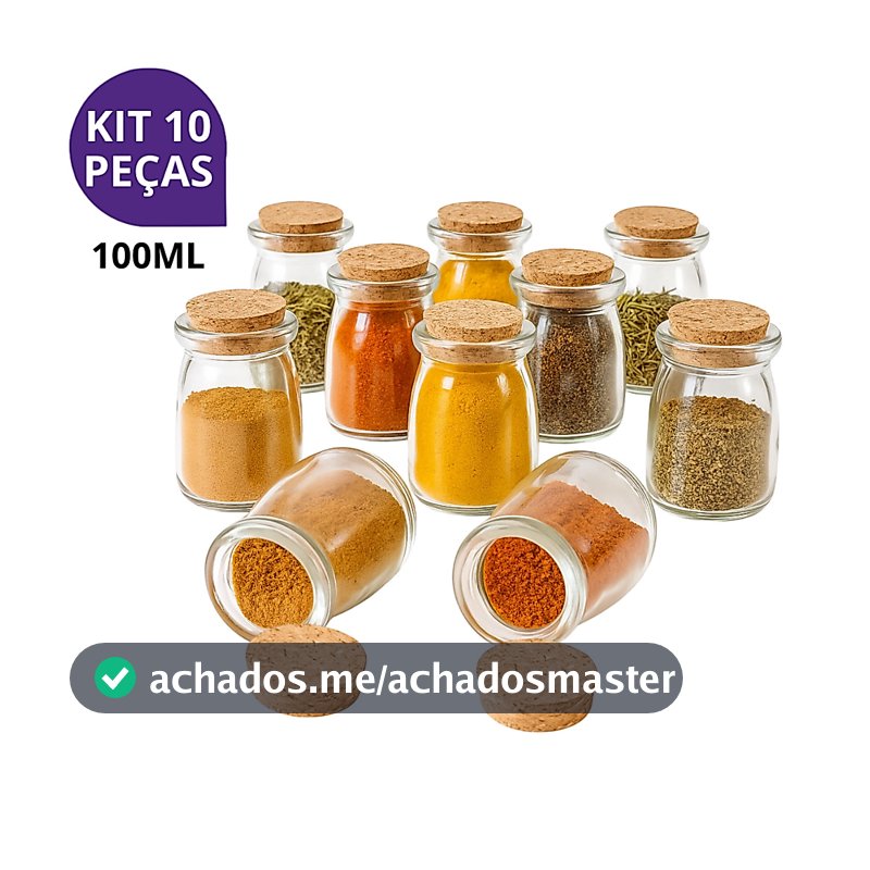 Kit 6/10 Potes de Vidro 100ml para Temperos – Organizador Prático, Durável e Ideal para sua Cozinha