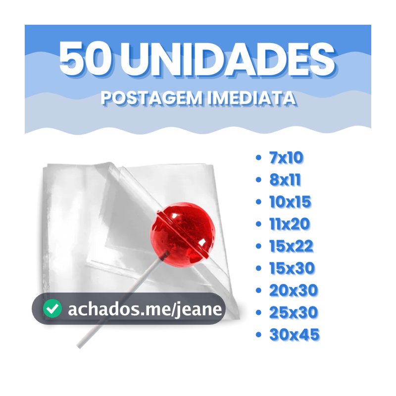 Saco Plástico PP Transparente Incolor Brilhante Embalagem Kit 50 Celofane Unidades Diversas Medidas