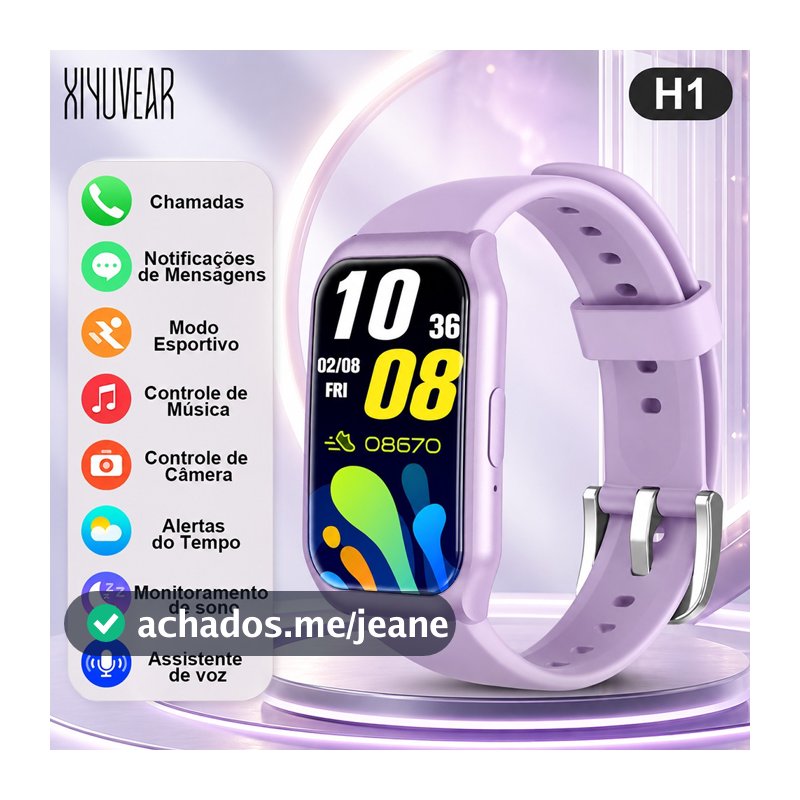 Smartwatch H1 Roxo Tela IPS HD 1,45" Ligações Bluetooth Mensagens Música Foto Remota Android iOS