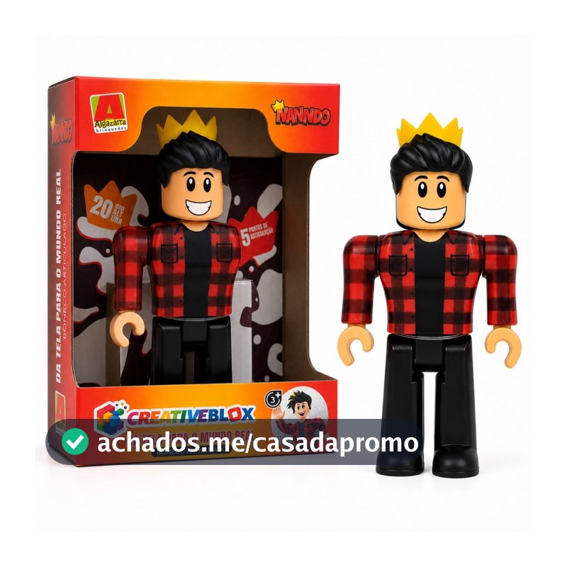 Boneco Nanndoblox Nanndo 20cm Oficial Articulado CreativeBlox Gamer Youtuber Blox Royale