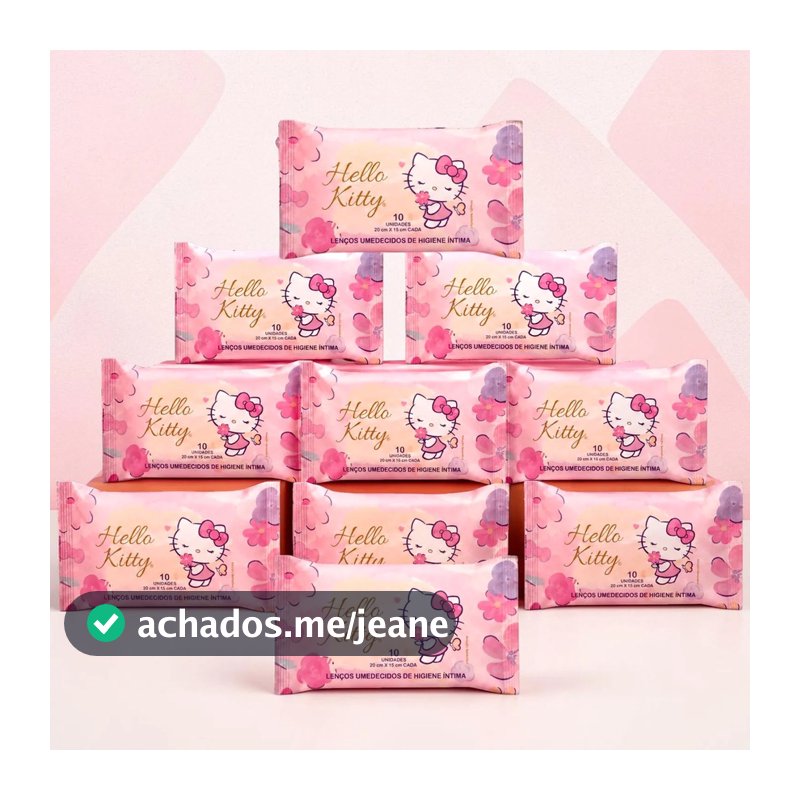 Kit 10 Lenços Umedecidos Hello Kitty Lencinhos Higiene Íntima Hidratante Pacote Portatil de Bolsa