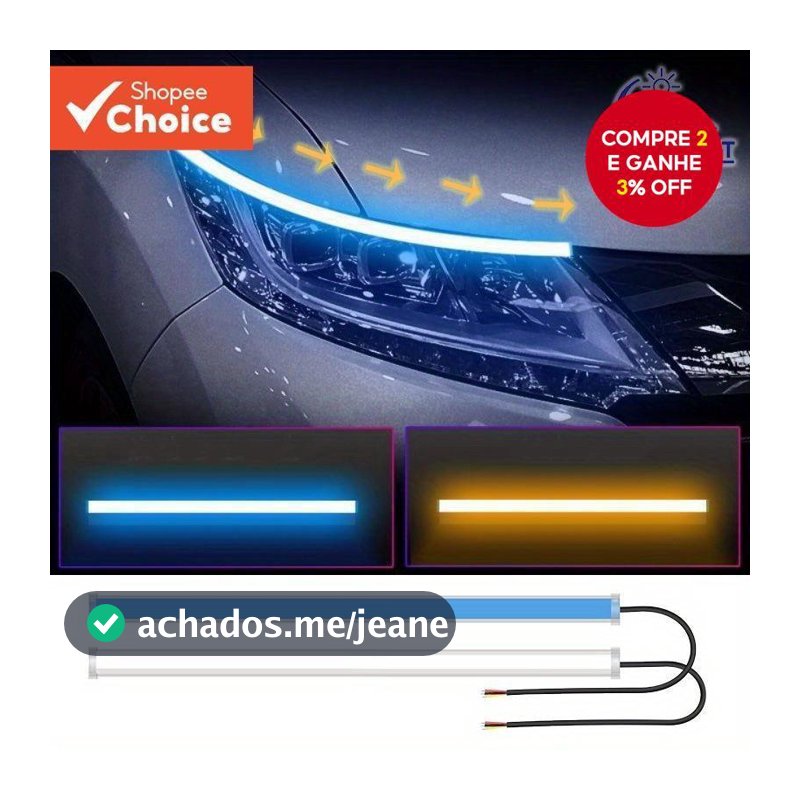 2PCS Luz de Sinalização Direcional para Carro, Luzes Laterais DRL, faixa de LED, Acessórios Automotivos.