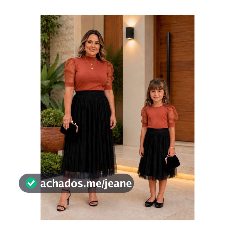 Kit Mãe e Filha Saia Tule  preto Moda Casual Elegante