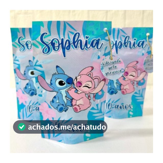Saquinho Metalizado Personalizado 10x15 cm Stitch l Saquinho para Lembrancinha Fazemos todos os temas