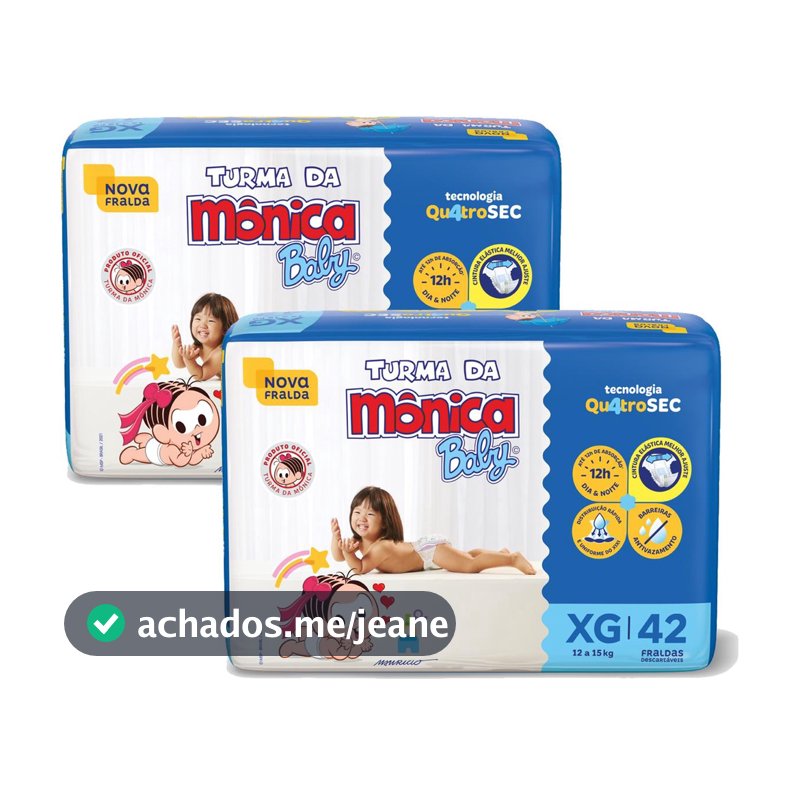 Kit 2 Fraldas Turma da Mônica Baby Mega XG com 42un cada