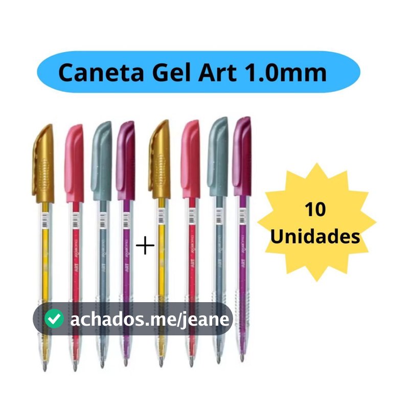 Caneta Gel Art 1.0 Glitter Kit com 10 Unidades Cores Vibrantes e Variadas Jocar Office