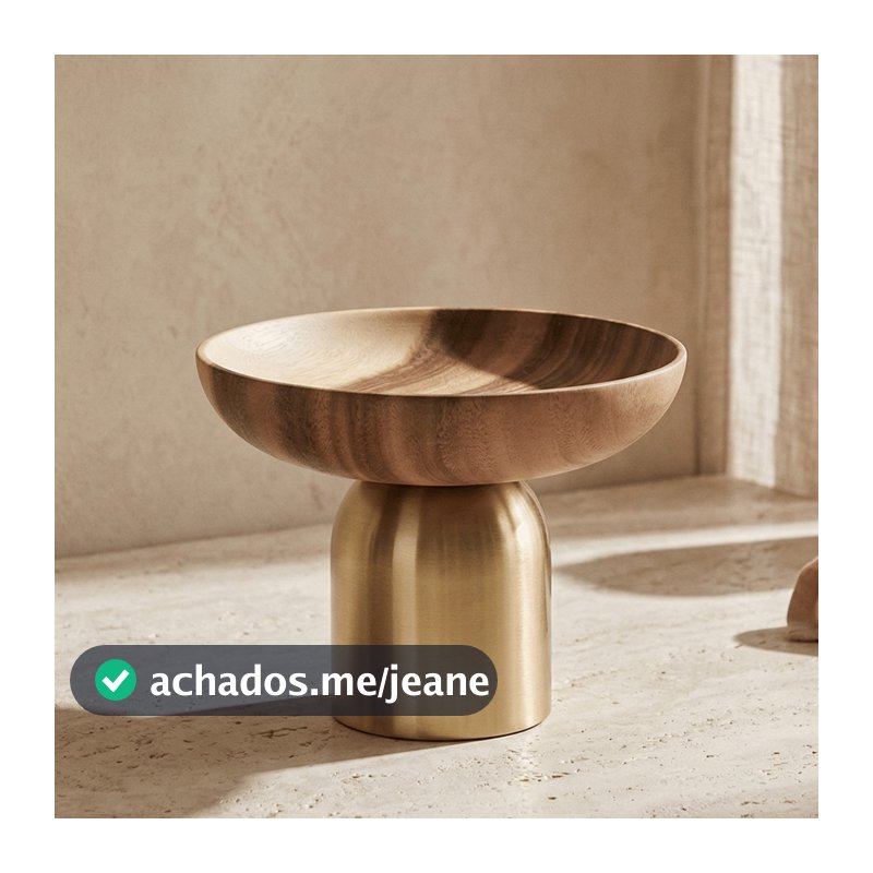 Bandeja Decorativa Madeira e Metal Dourado Centro de Mesa Luxo 18x14cm