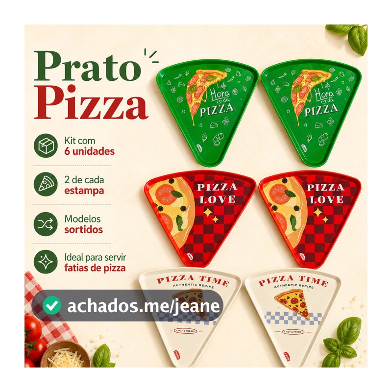 Kit 6 Pratos para Pizza Triangulares 22 cm Estampadas