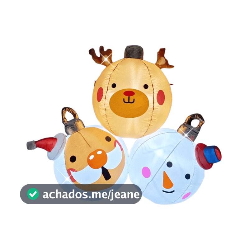 Bola de Natal Inflável Gigante Trio Papai Noel Com Rena e Boneco de Neve Decoração Natalina
