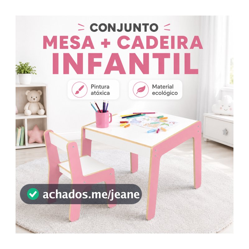 Conjunto Mesinha e Cadeira Infantil Junges em MDF, Pintura Atóxica, Design Seguro e Leve