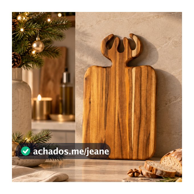 NATAL Tábua Alce P Nobre Decoração Ambiente Presente de Natal – Madeira de Teca 35x20x2cm Rena Cervo Corte e Servir