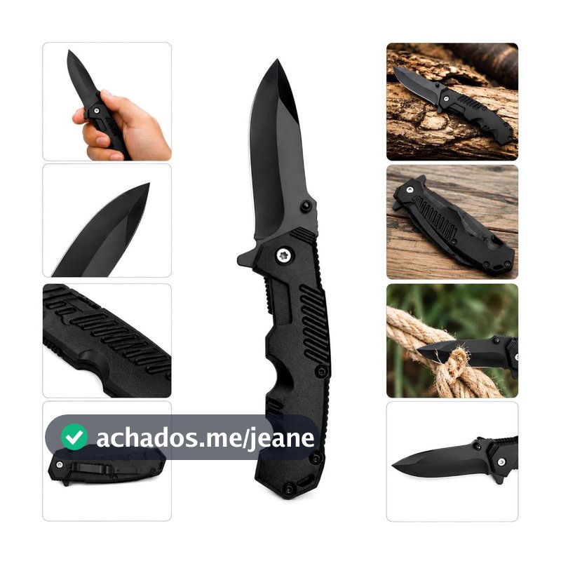 Faca Canivete Tático Preto de Bolso Dobrável