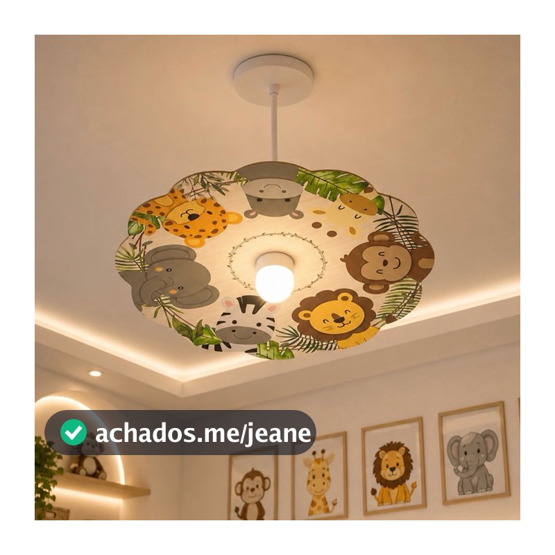 Lustre Luminária Pendente Infantil Safari Animais Selva Decoração Quarto Bebê Criança Menino Menina P