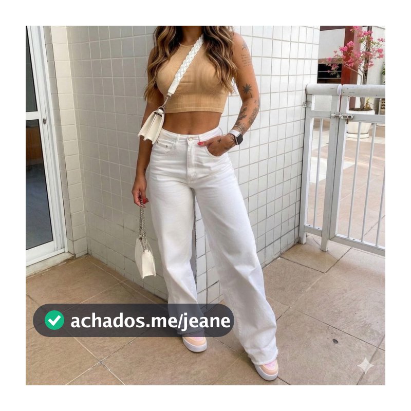 Calça jeans Wide leg Branca Cintura Alta