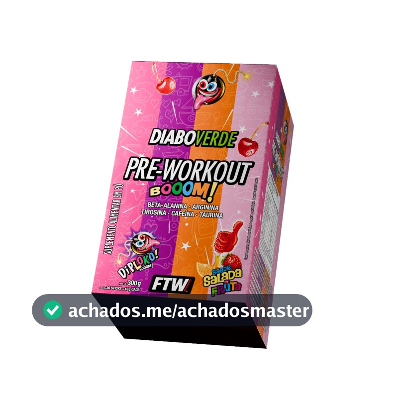 Pré Treino Diabo Verde Diploko Booom Ftw 300g 30 Sticks Sabor Salada De Frutas Cafeína Energia Foco