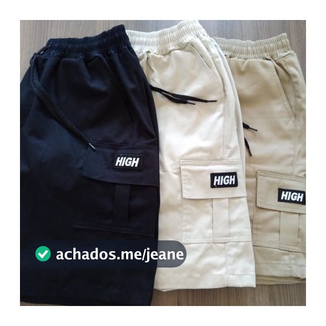Kit 3 Bermuda Cargo Sarja Masculina com Cordão de Ajuste e Logo Bordado