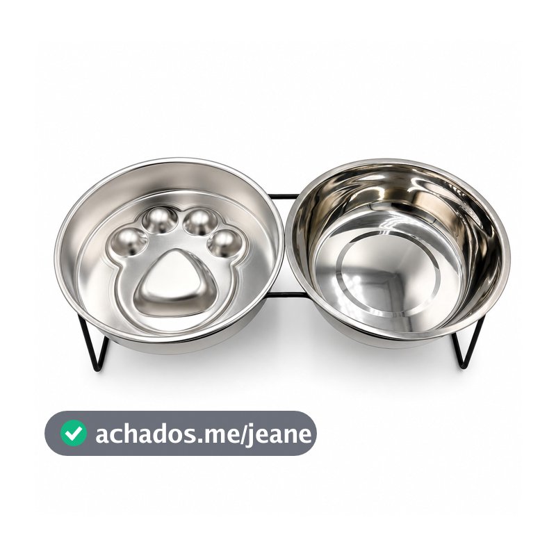 Comedouro Bebedouro Elevado Duplo Inox 1,8L + 600g Cães Gatos 11cm