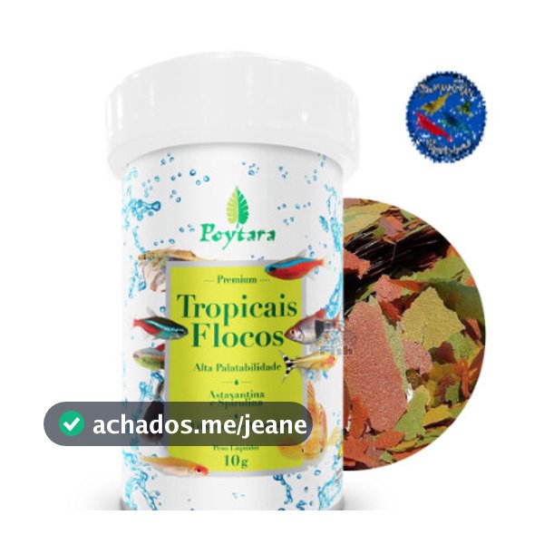 Ração Poytara Tropicais Flocos Aquários Peixes Coloração 10g