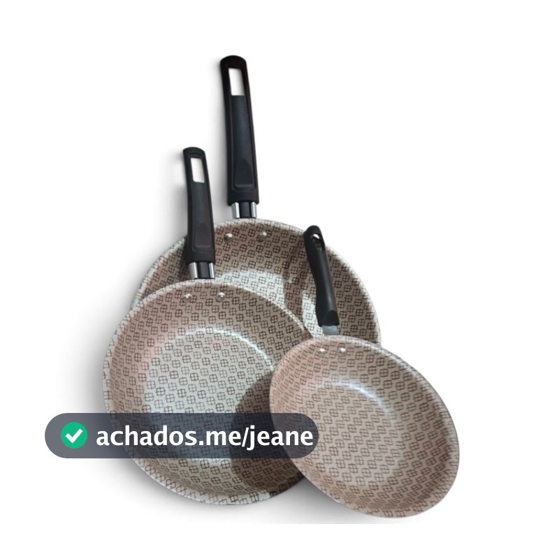 Kit 3 Frigideira Antiaderente Premium Marfim 14cm + 18cm + 22cm + Espátula