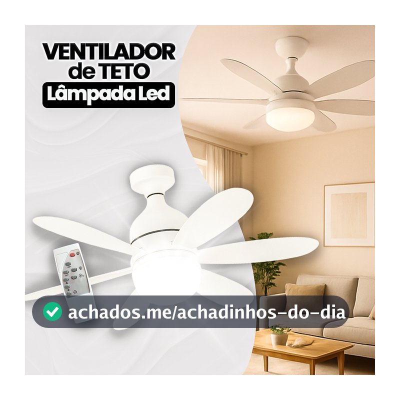 Ventilador Luminária Led 6 Pás Lâmpada Soquete Bocal E27 Teto 3 Cores Luz Branco Amarelo Bivolt