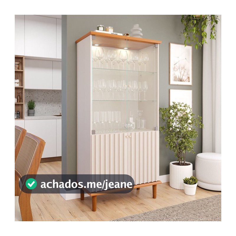 Cristaleira de Sala de Jantar 2 Portas Luiza Bege/Cinamomo/Offwhite Cinamomo/Off White