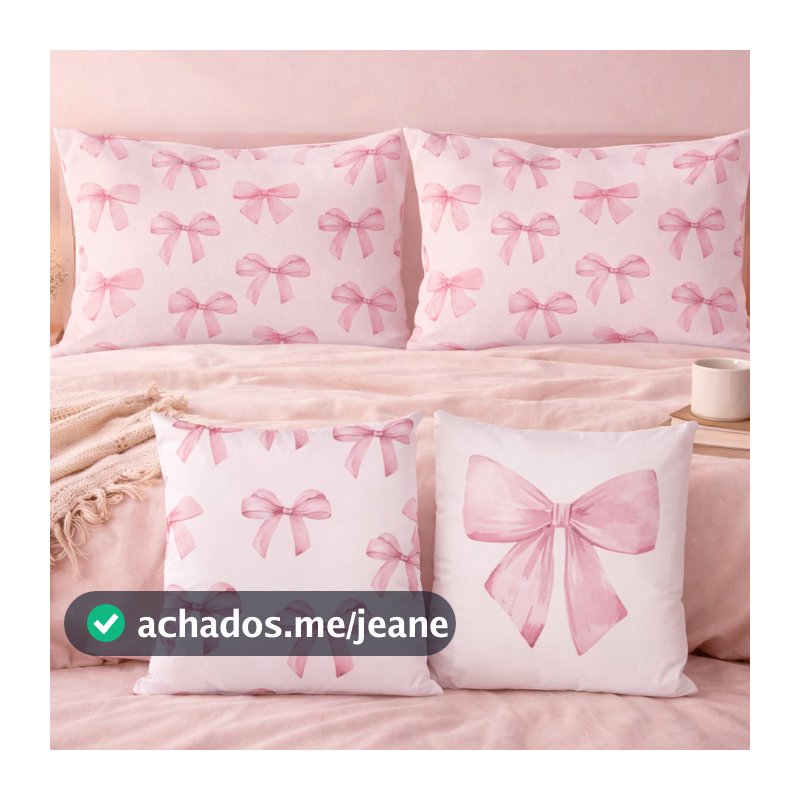 Capa de Almofada 45x45 + Fronha 50x70 Laço Rosa Delicado | Opções | Decoração Cama Posta