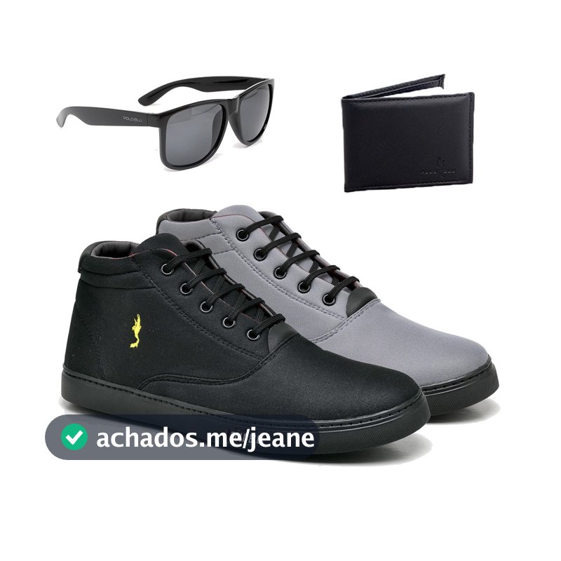 Kit 2 Pares Tênis Sapatênis Masculino Cano Alto em Lona Polo Blu com Óculos + Carteira do 37 ao 46