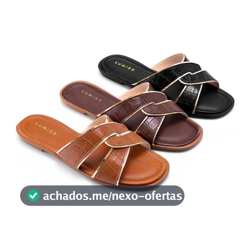 Sandália Rasteira Feminina Lumiss Croco Trançada Confortável
