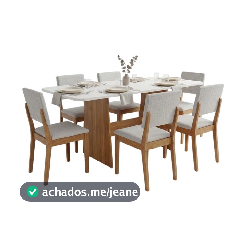 Conjunto Sala de Jantar Mesa 1,60m Maira 6 Cadeiras Linda