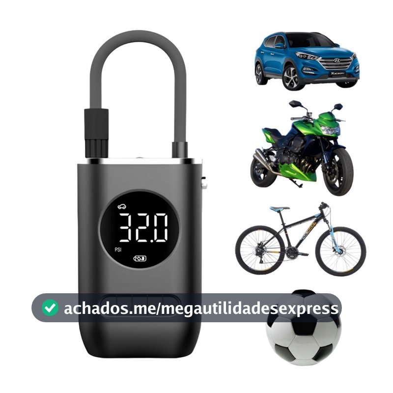 Bomba de Ar Digital Mini Calibrador Compressor de Pneus Carro Moto Bike Com Lanterna Led Portátil