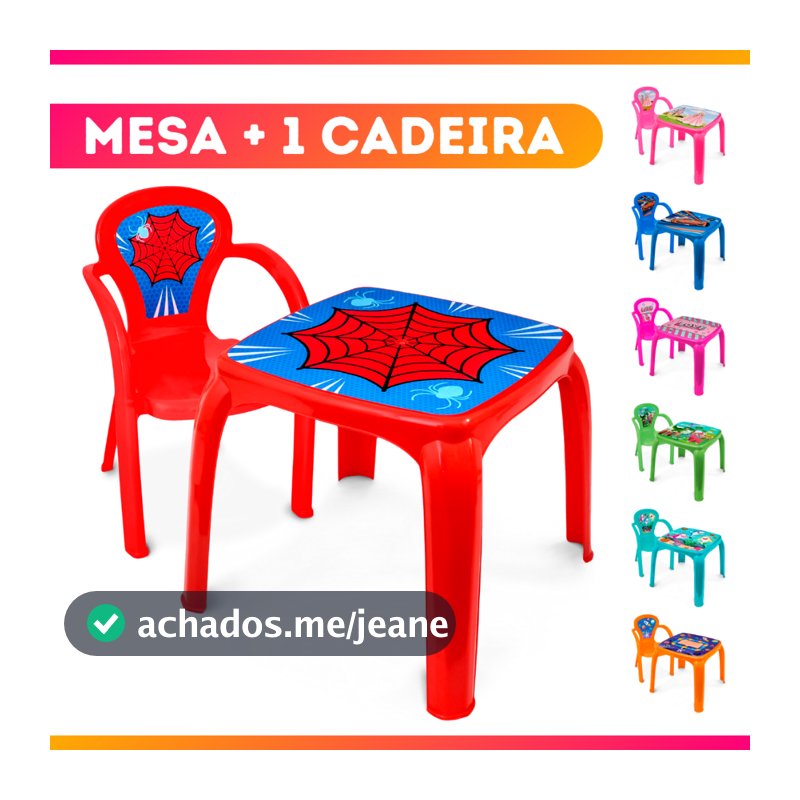 Kit Mesinha Escolar Brinquedo Infantil C/ Cadeira Homem Aranha Princesa Shark Dino Hulk  Love