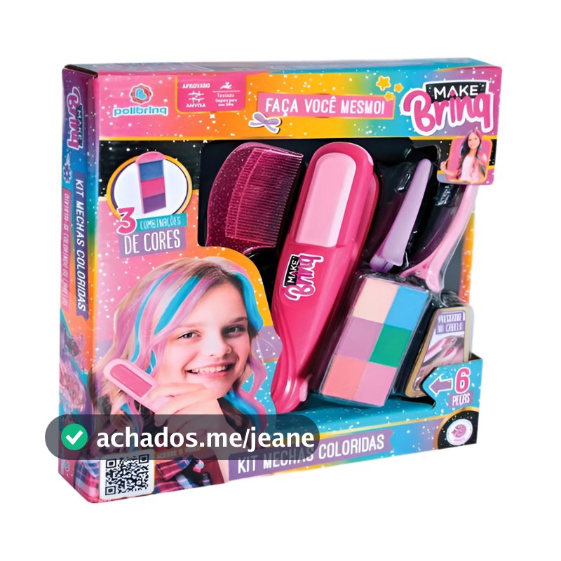 Brinquedo Mechas Coloridas Chapinha Infantil Kit Menina Pinte o Cabelo