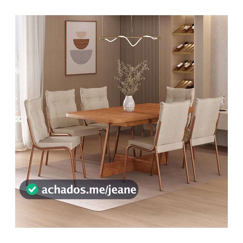 Conjunto Sala de Jantar 6 Cadeiras California Carraro Rosê Cobre