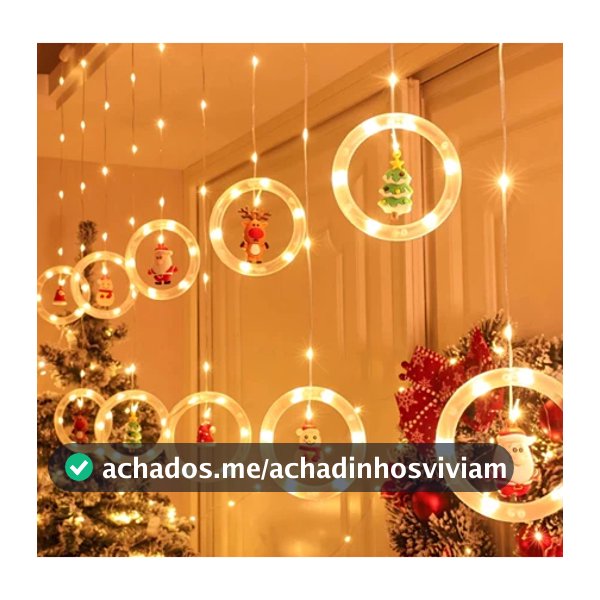 Decoração Cascata Natal Com Pisca Pisca Led Estrela Lua Papai Noel Neve Luz Branco Quente Sacada BIVOLT