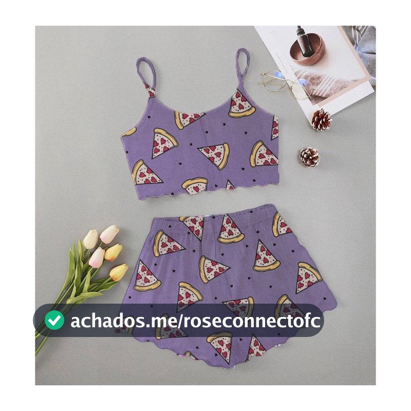 Kit 2 Pijamas Femininos Baby Doll Cropped Com Top e Alcinha Em Suede