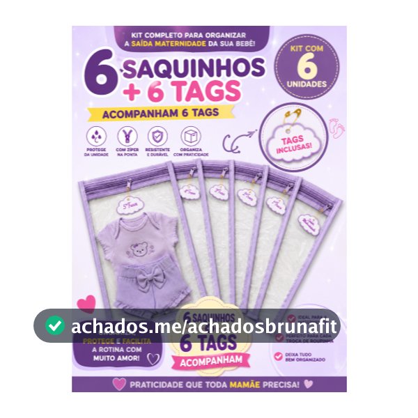 Kit 6 Saquinhos Maternidade com Zíper e Tag – Organizador Roupas Bebê e Mamãe 33 x 27 cm