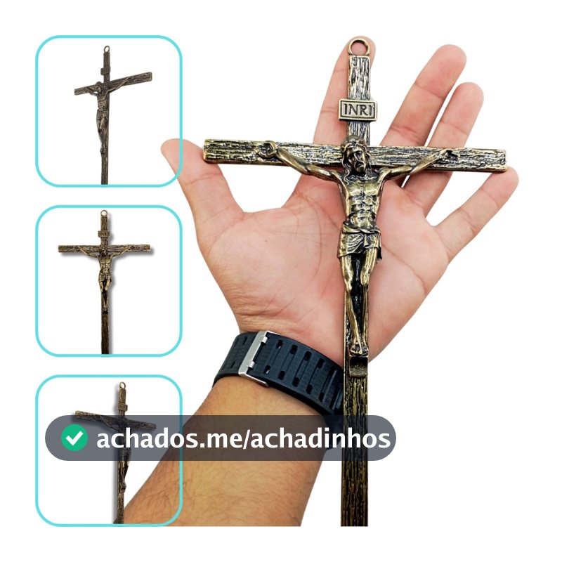 Crucifixo de Parede Jesus de Metal Cor Ouro Antigo ou Prata Antiga
