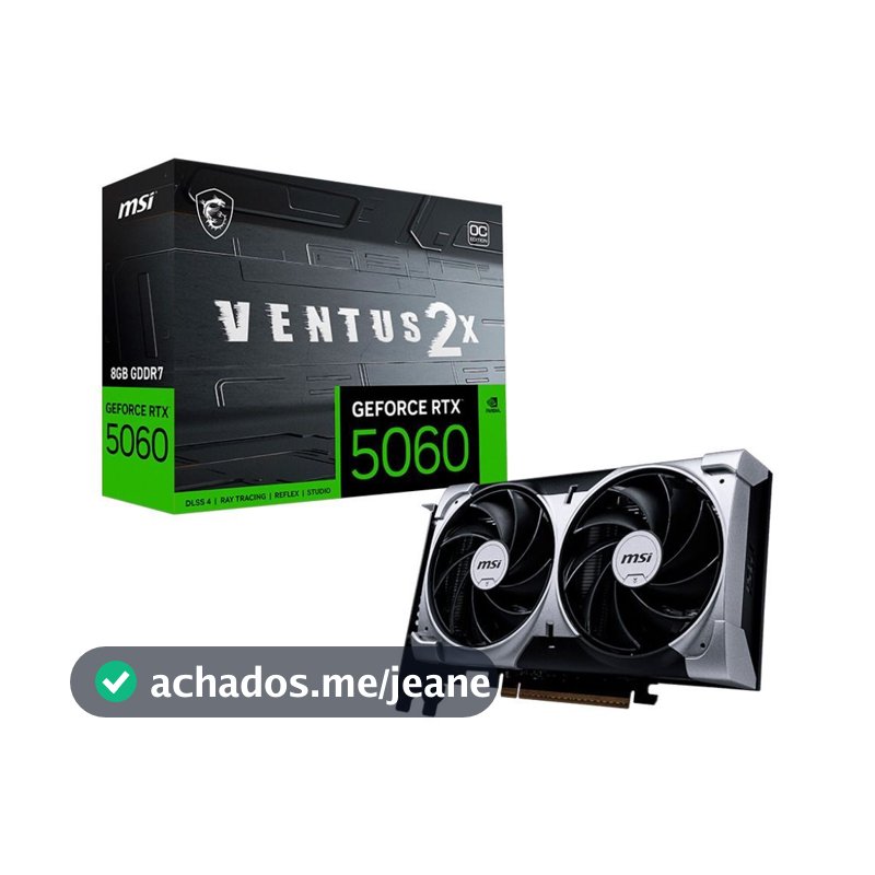 Placa de vídeo NVIDIA GeForce MSI RTX5060 8GB VENTUS 2X OC Blackwell - 912-V537-017